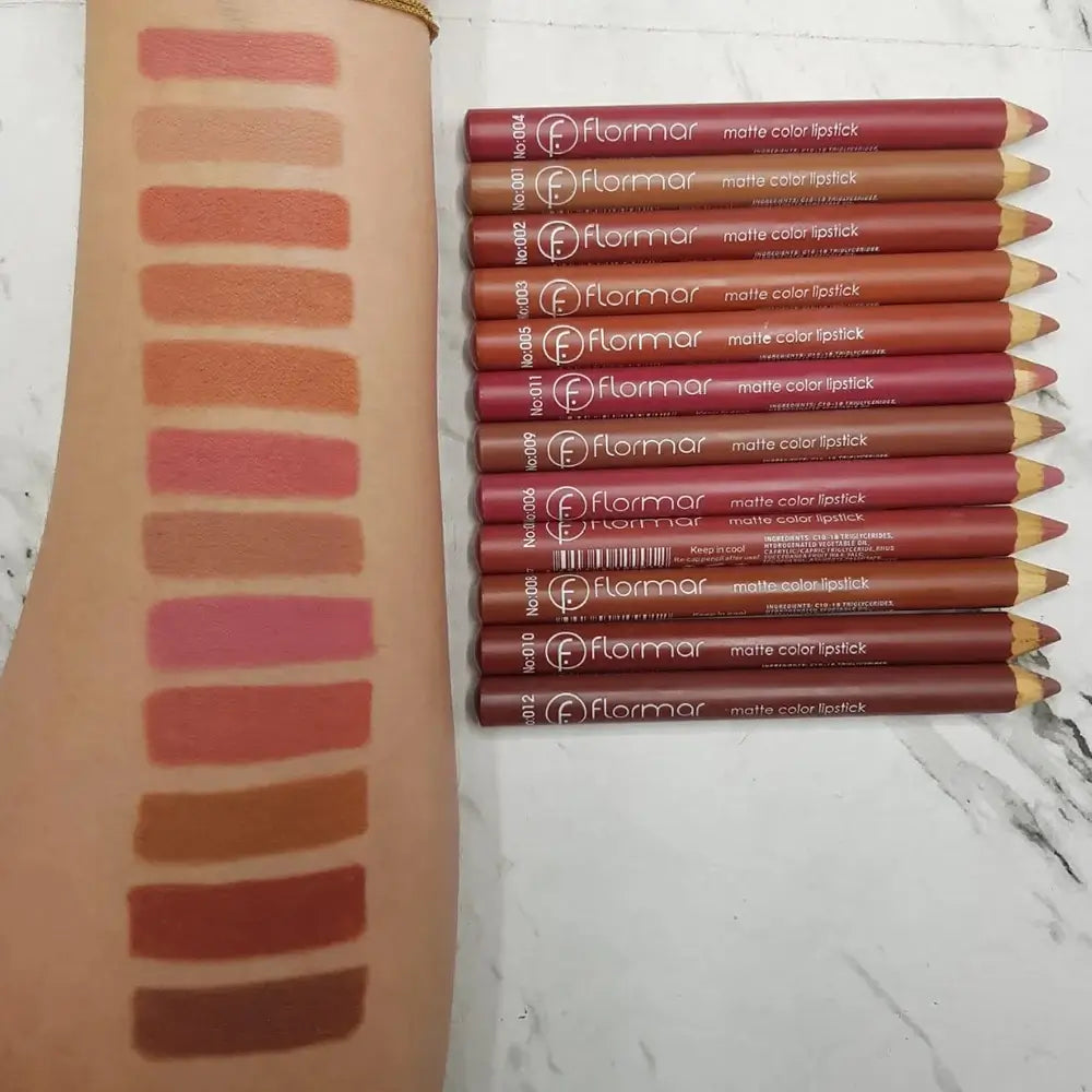 FLORMAR MATTE LIPSTICK PENCIL Pack Of 12pcs Beautiesjunction flormar-matte-lipstick-pencil-pack-of-12pcs-beautiesjunction