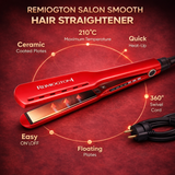 Red hair straightener with features highlighted on a red background